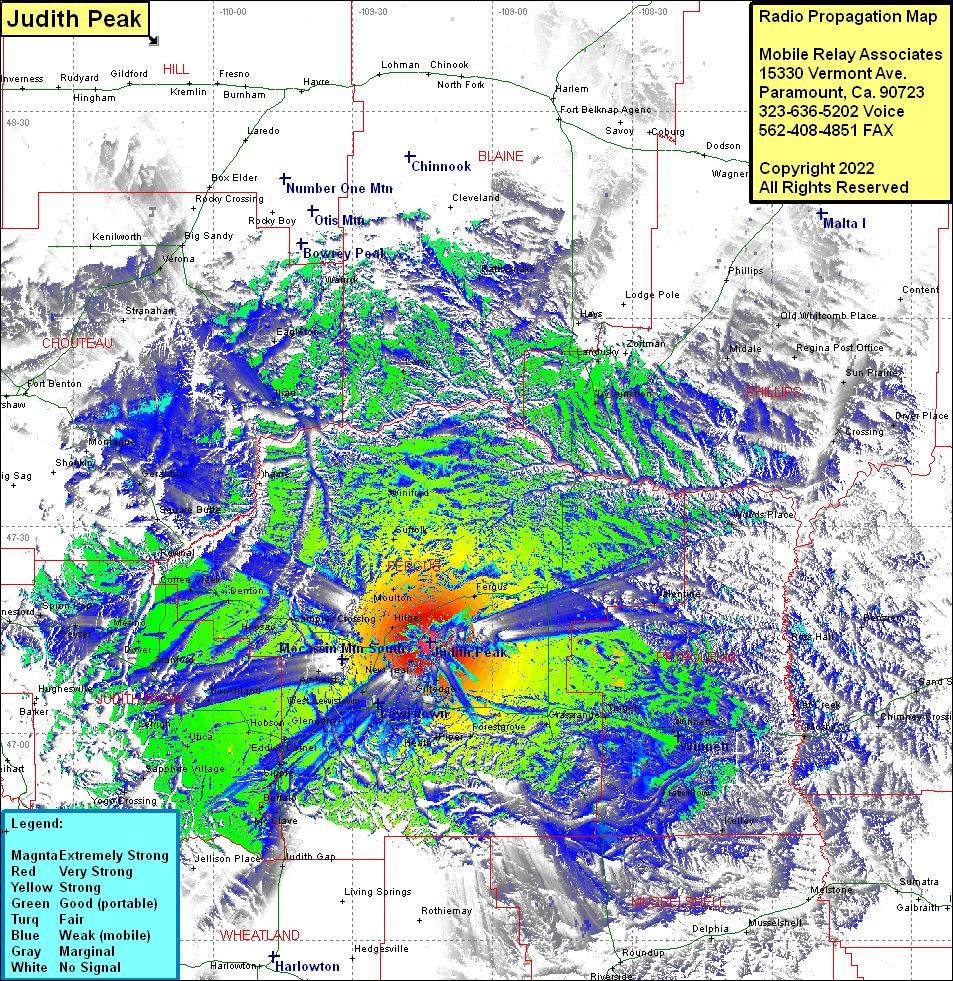 heat map radio coverage Judith Peak